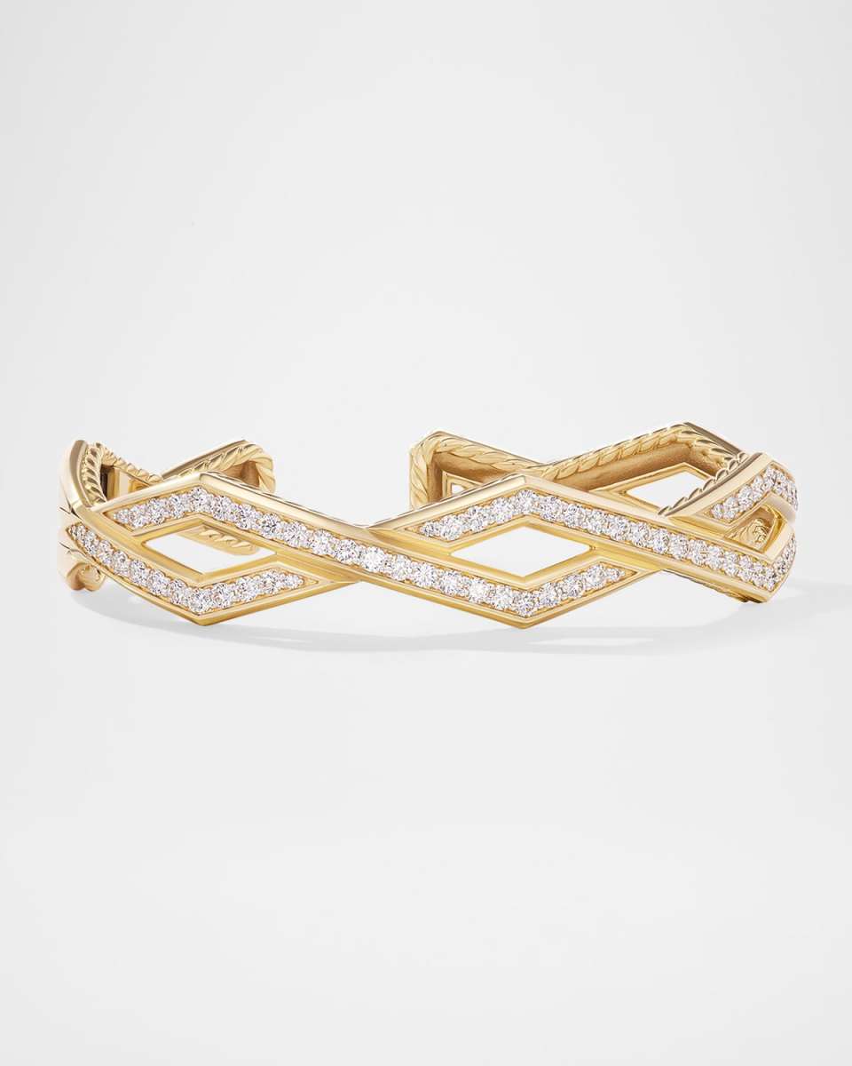 Pave Stax Cuff Bracelet with Diamonds in 18K Gold, 13
